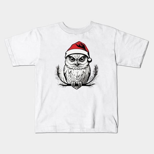 Christmas Owl with Santa Hat Kids T-Shirt by Luvleigh